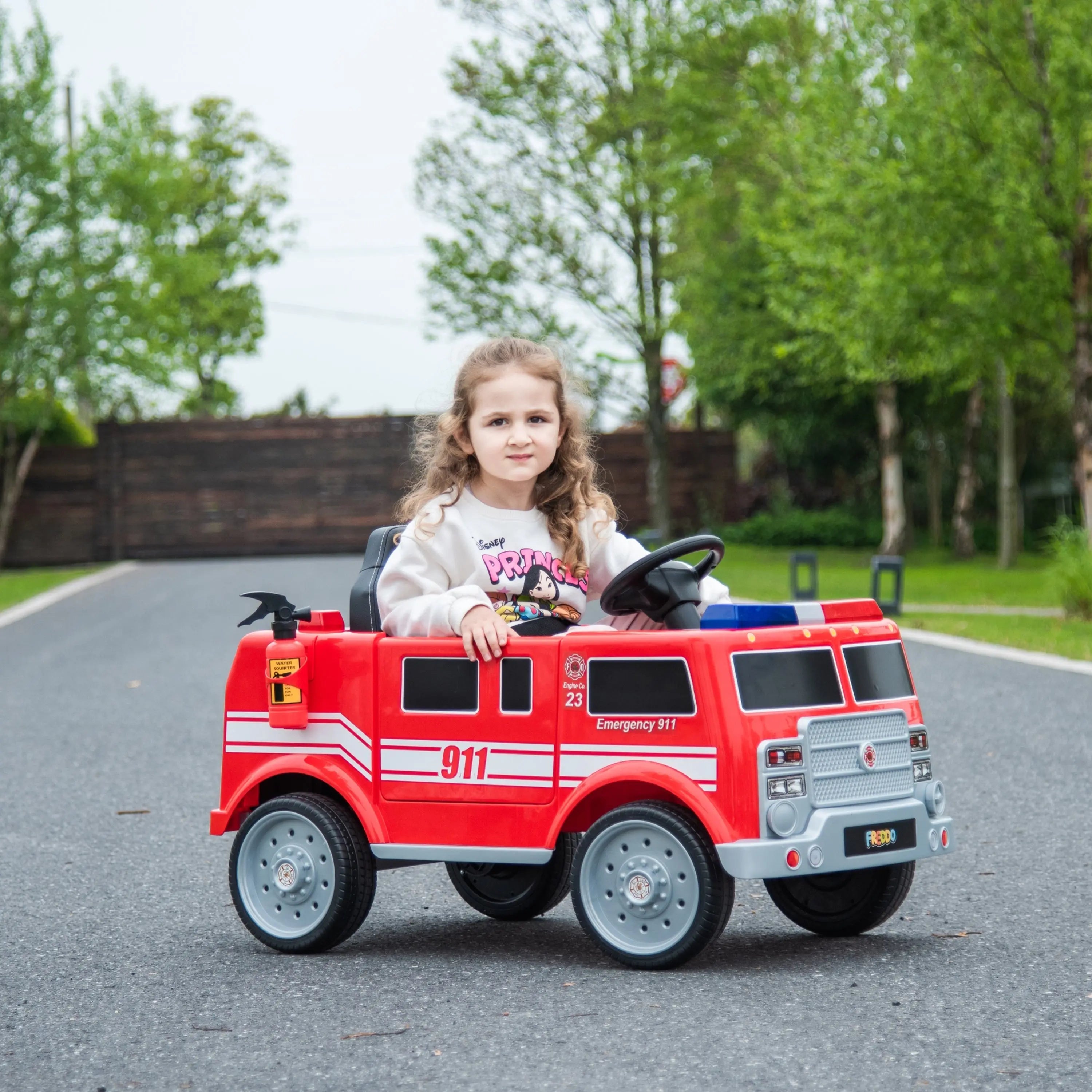 12V Freddo Fire Truck 1 Seater Ride on-3