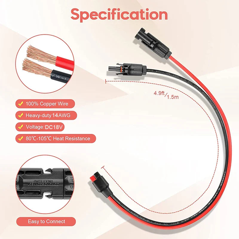 14AWG 5FT Solar Panel Adapter Cable – Works with Anderson Connectors & Portable Solar Generators-1