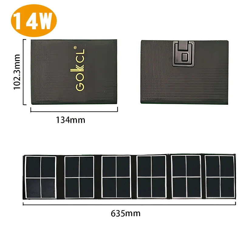 14W Portable Solar Panel Waterproof Solar Charger with High Efficiency for Outdoor Camping Hiking Travel Emergency Power Supply-6